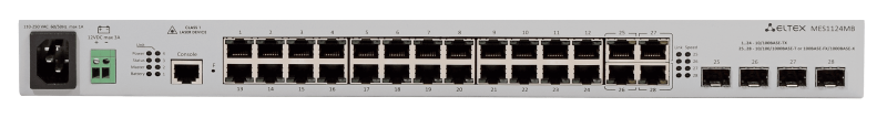 Ethernet-коммутатор MES1124MB, 24x10/100Base-T + 4x1G (SFP), L2, 220V AC/12V DC